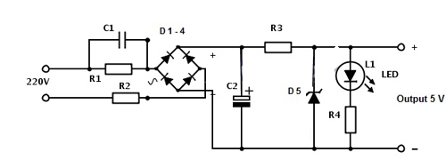  Skema  adaptor 5 Volt tanpa Trafo 