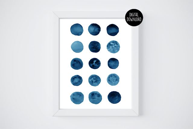 blue moon watercolor painting // 8x10 // printable digital download