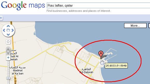 google maps qatar. You will get the latitude and longitude immediately from the Google Map.