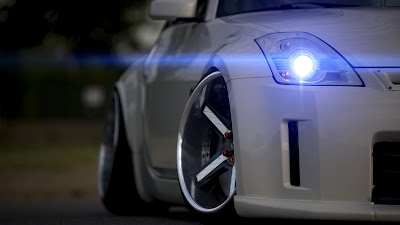 White Nissan 350 Z Front Blue Neon Headlight HD Wallpaper