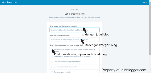 mengisi form awal wordpress