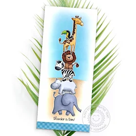 Sunny Studio Blog: Savanna Safari Stacked Zoo Animals Slimline Card (using Gingham Pastels Paper)