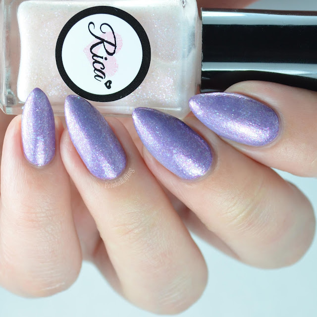 iridescent shimmer nail polish over purple