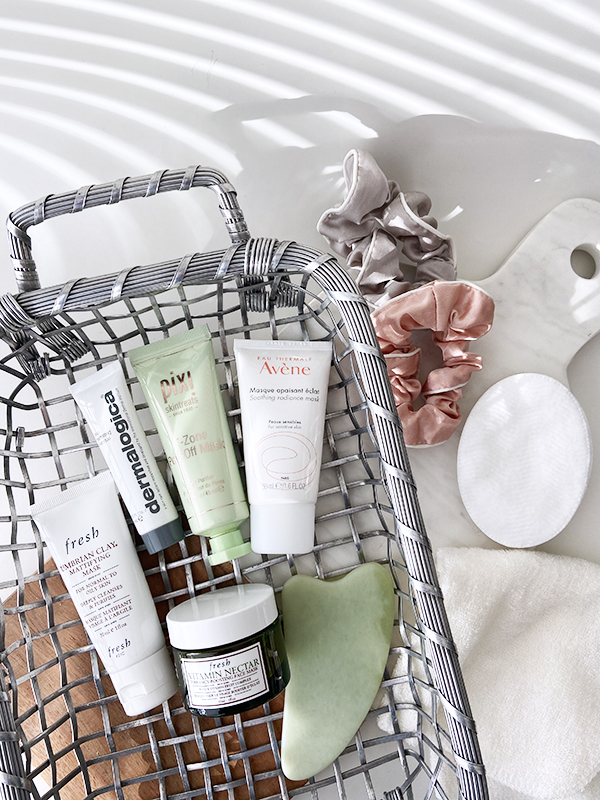 Round-up of 5 face masks featuring Fresh Beauty, Pixi, Dermalogica, and Avene