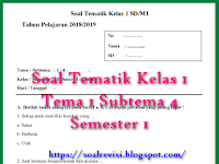 Soal Tematik Kelas 1 Tema 1 Subtema 4 Semester 1