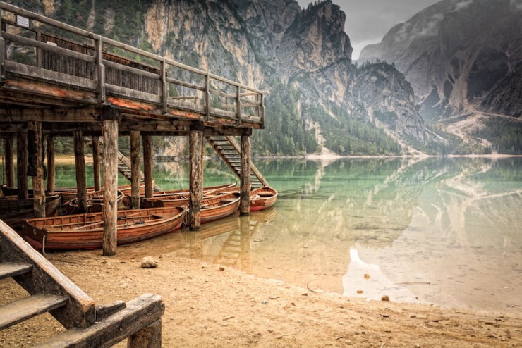 Crystal Clear Emerald Prags Lake in Tyrol, Italy