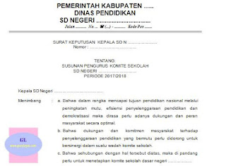 SK Komite sekolah merupakan surat keputusan dari kepala sekolah untuk mengukuhkan atau men SK Penetapan Komite SD 2017