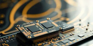Close-up of custom cloud chips with intricate circuits