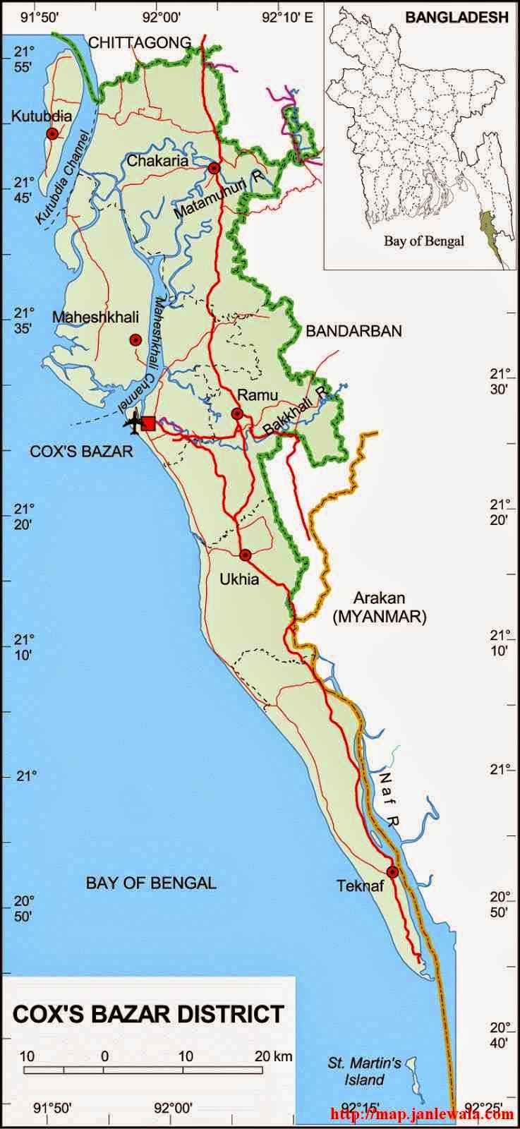 cox's bazar zila map of bangladesh