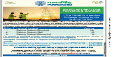 425 Electrical,Civil and Electronics Engineering Job Vacancies in Power Grid Corporation of India Limited