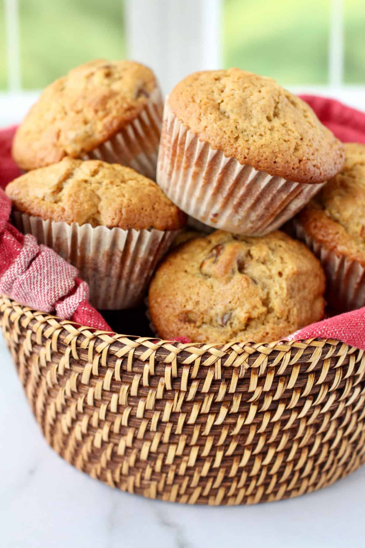 Dried Fig and Pineapple Muffins in a basket.
