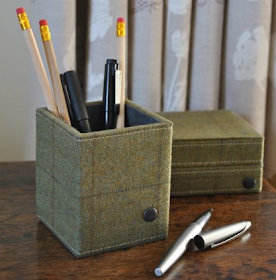 square pencil pot with tweed