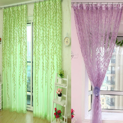 purple and green curtains contrast
