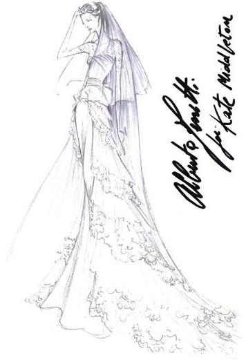 kate middleton wedding dress designer sketches. kate middleton wedding gown