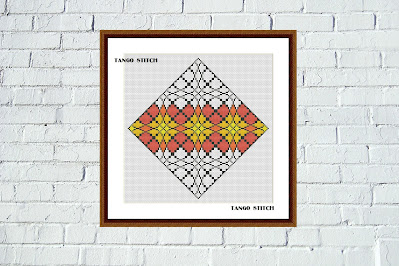 Easy orange green ornament cross stitch embroidery pattern - Tango Stitch