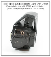 CP1030C: Fiber optic Bundle Holding Band with Offset For Use with Nikon SB800 and 5th Battery (Flash Shown is Canon)