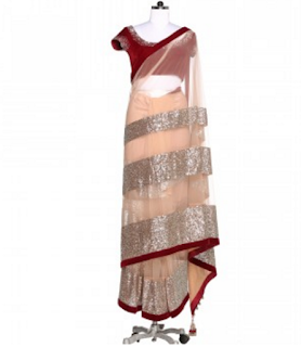 Manish Malhotra Beige Sequined Saree