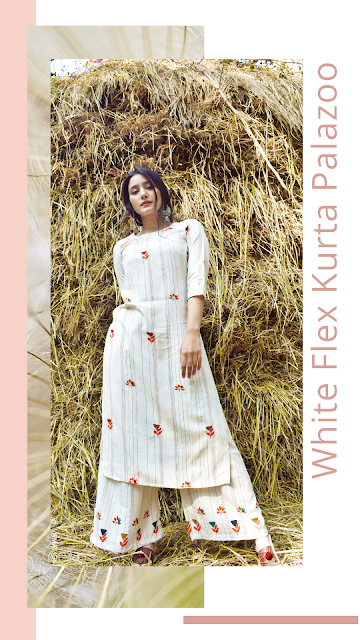 Image of white flex kurta & palazzo