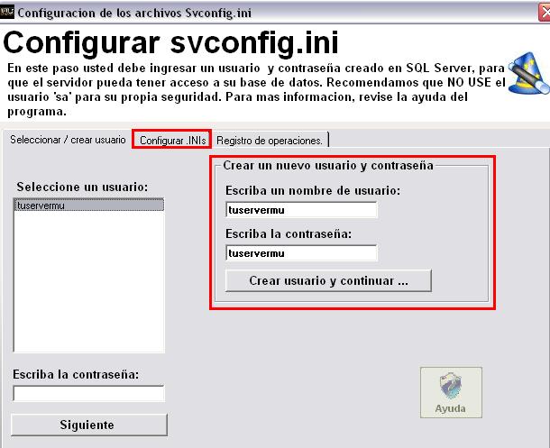 Poniendo nombre de usuario y password