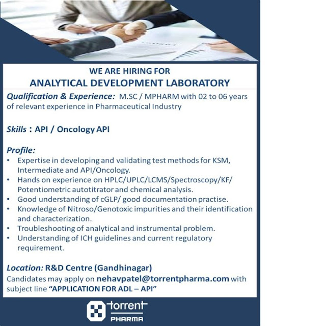 Job Availables, Torrent Pharma Job Opening For ANALYTICAL DEVELOPMENT LABORATORY