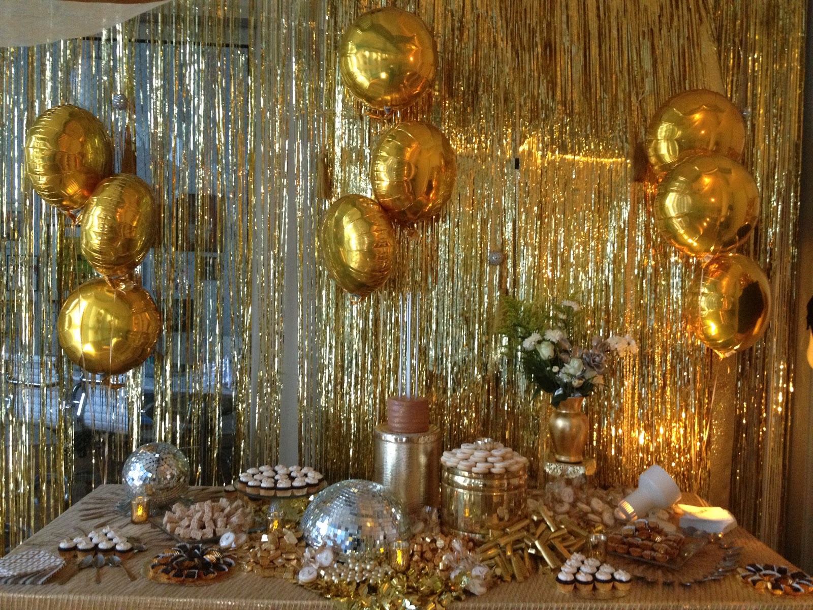 Dough and Batter 50th solid gold  disco party  dessert bar