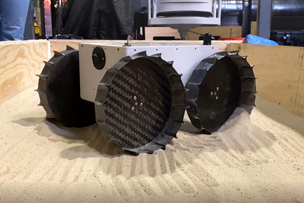 The Iris Rover undergoes testing inside a sandbox at Carnegie Mellon University in Pittsburgh, Pennsylvania.