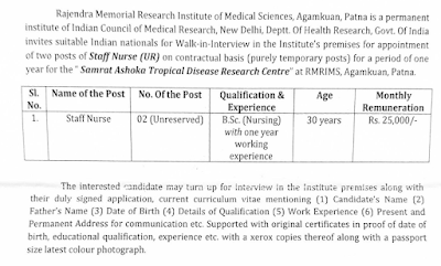 Staff Nurse Recruitment ICMR 2022