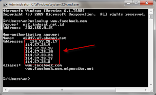 Cara mencari IP address dari sebuah domain menggunakan command 
prompt