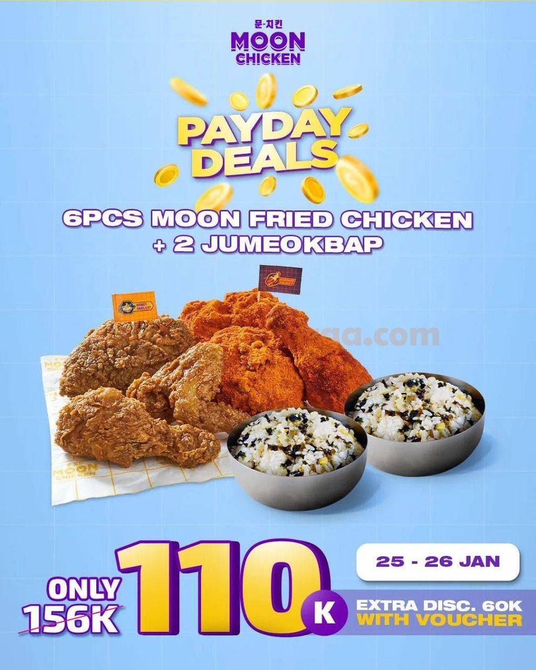 Promo Moon Chicken Payday Deals – 6 Chicken + 2 Jumeokbap only 110K