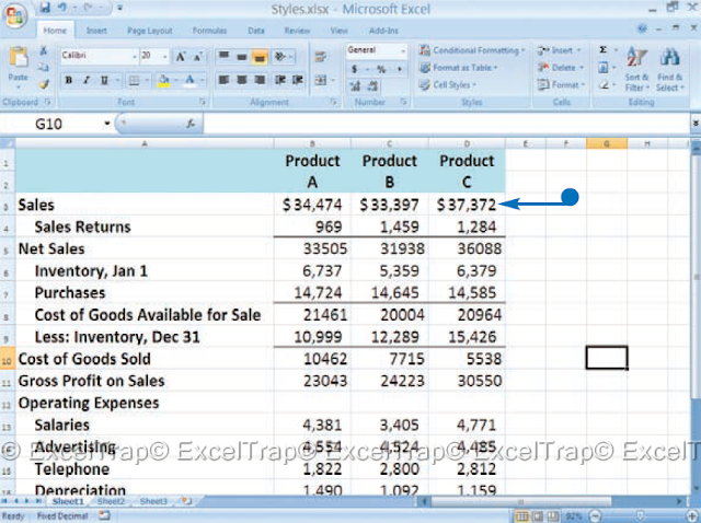 Excel applies the style