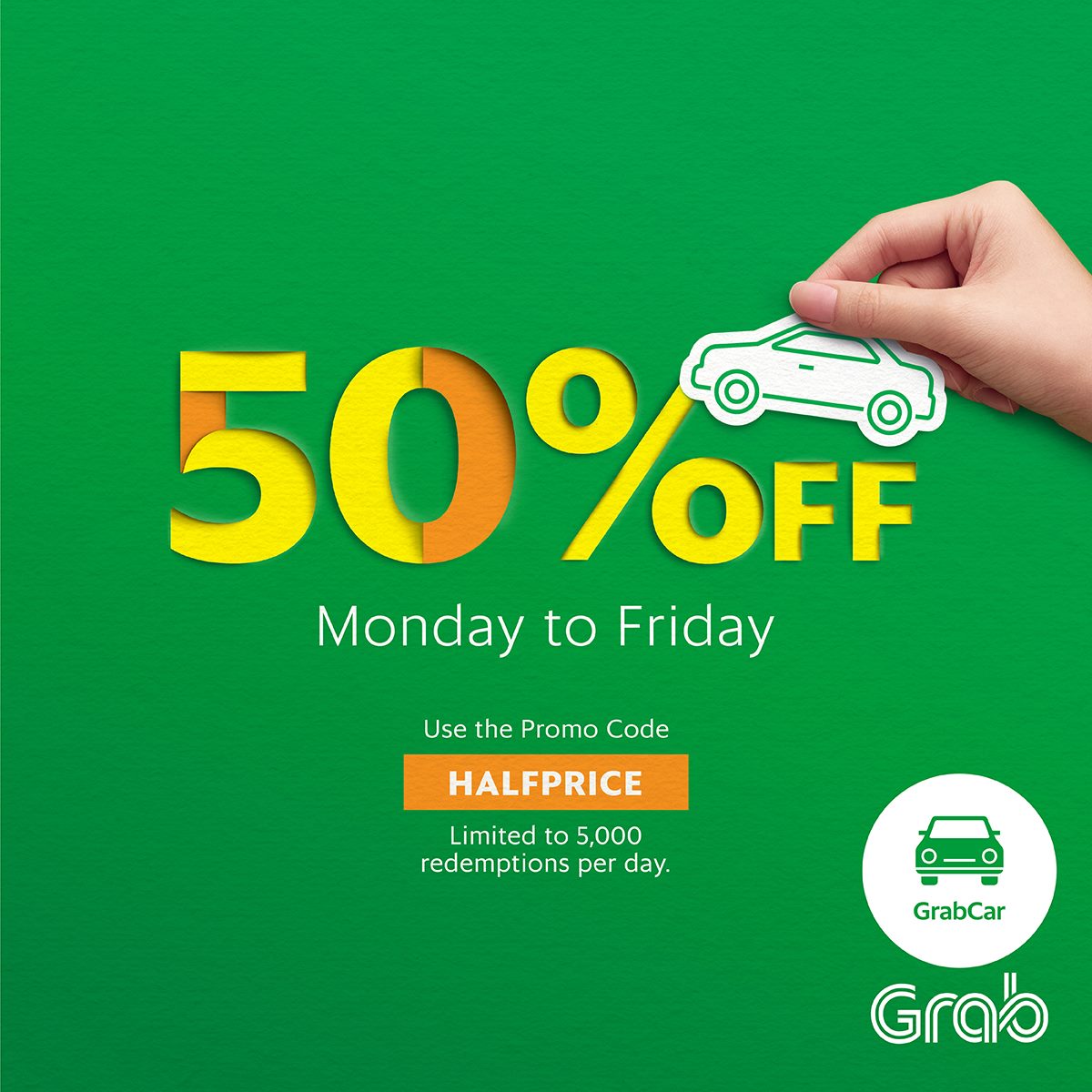 Grabcar 50 Off Promo Code Maximum Rm5 Discount Ride For 2 Rides Penang Johor Bahru Kota Kinabalu Melaka Weekdays 24 October 4 November 2016