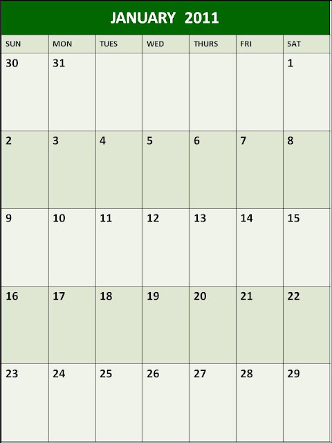 January 2011 Calendar Blank Printable Template