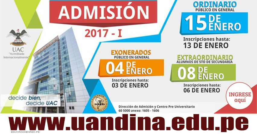 Resultados Universidad Andina UAC 2017-1 (8 Enero) Lista de Ingresantes Examen Admisión Extraordinario 5to Secundaria - Universidad Andina del Cusco - UANDINA - www.uandina.edu.pe