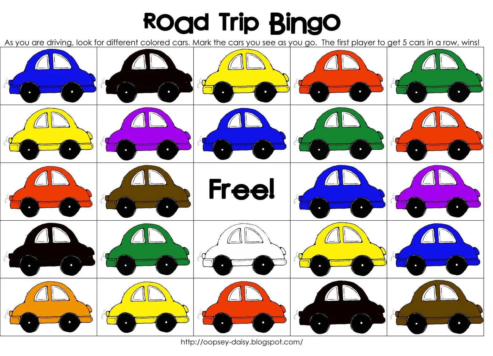car trip bingo