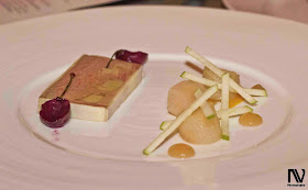 Foie Gras and Chicken Liver Parfait served with Poached Cherries and Vanilla Pear