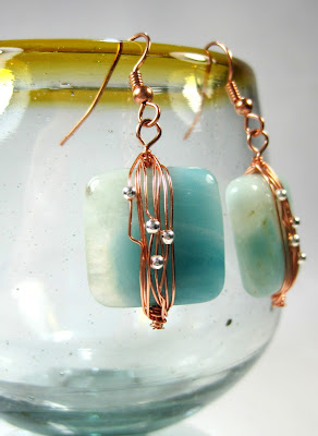 Wire Wrapped Copper and Stone Earrings