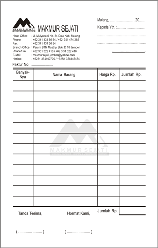 Nota Bon Faktur Kwitansi invoice ~ PERCETAKAN MURAH MALANG 