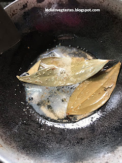 Fry shah jeera, khus khus, bay leaves in oil