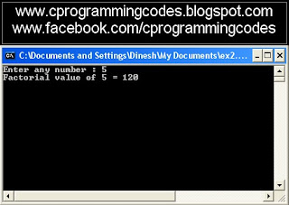 Output of calculate factorial value  of a number C program