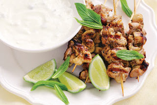 Barbecued lime & mint chicken skewers