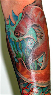 shark tattoo on hand body 