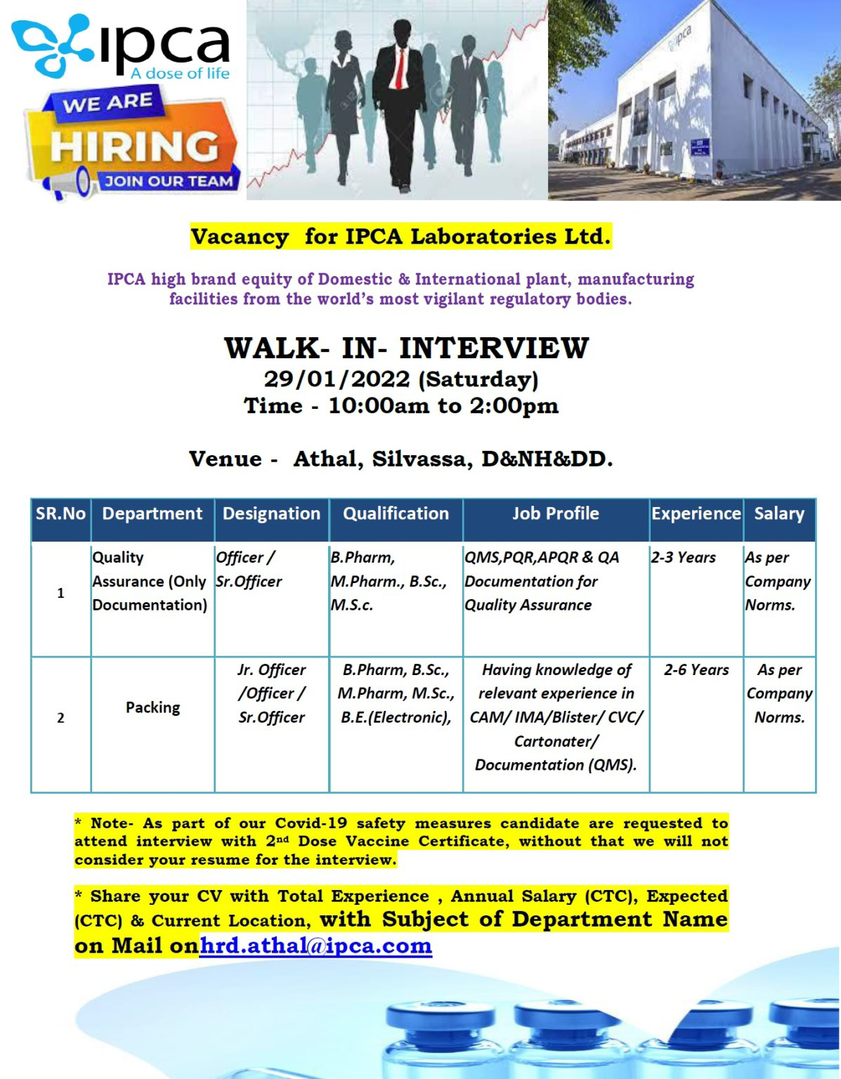 Job Availables,IPCA Laboratories Ltd. Walk-In-Interview For BSc/ MSc/ B.Pharm/ M.Pharm/ BE Electronic