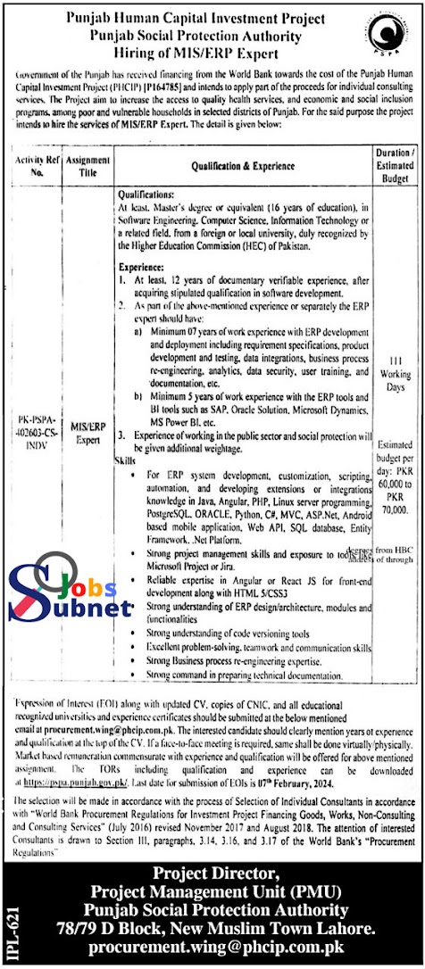 Apply Online At Punjab Human Capital Investment Project (PHCIP) Jobs 2024