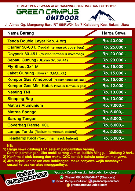 Harga Sewa Alat Outdoor Bekasi Utara