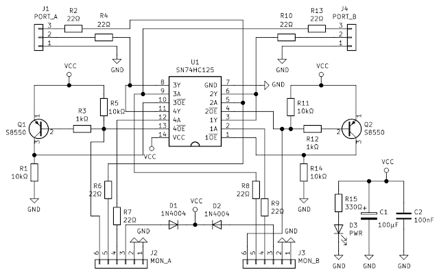 Hardware serial port monitor schematic