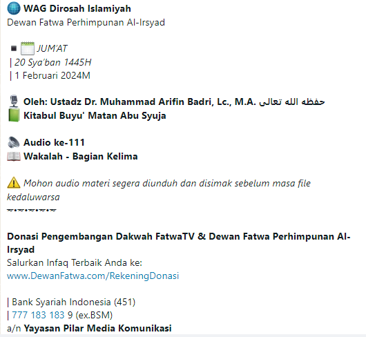 Audio ke-111 Wakalah - Bagian Kelima