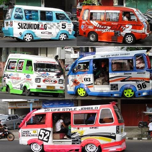 Foto gambar modifikasi mobil angkot padang dengan warna ngejreng keren