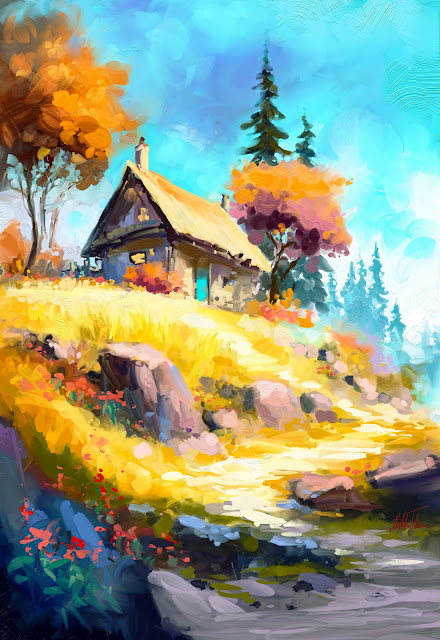 Sunny day, digital oil painting by Mikko Tyllinen. beautiful painting.