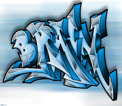 Digital 3D Arrow Graffiti Alphabet BLUE BRAIN Eagle with Modern 3D Design