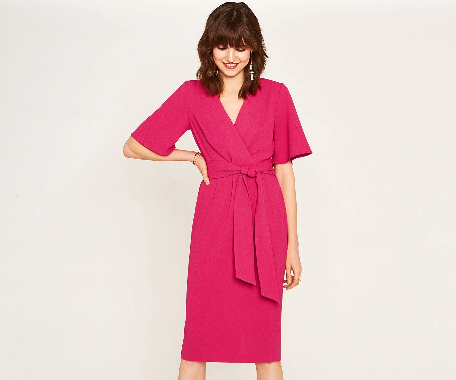 Oasis Mid Pink Angel Sleeve Tie Dress - UK style blog